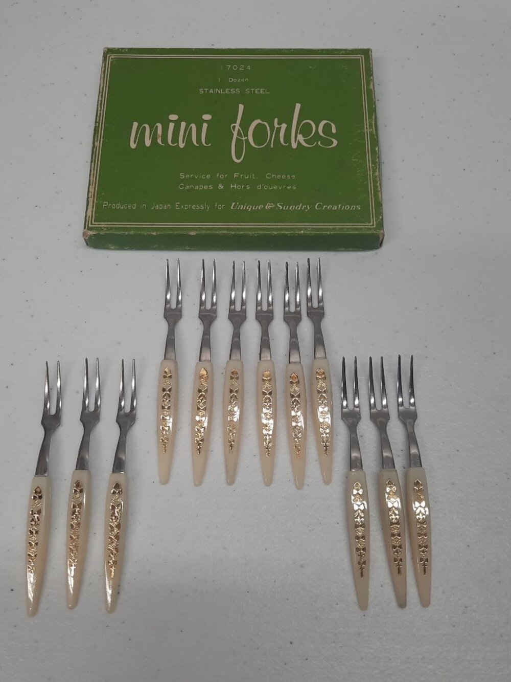 Vintage Japanese Mini Cocktail Forks Set of 12 Stainless Steel Hors d'oeuvres